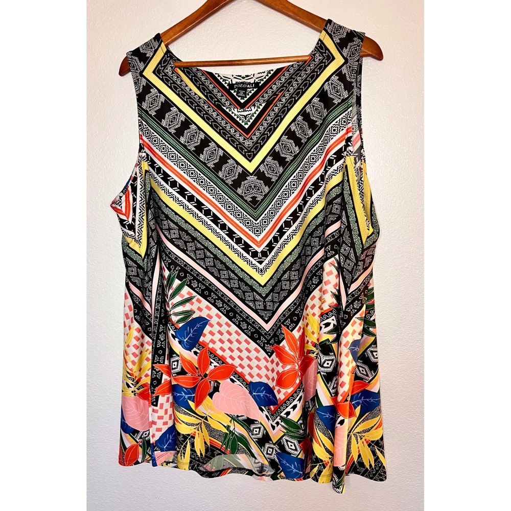 Roz & Ali Womens 3X Sleeveless Tank Top Geometric Tropical Floral Mixed Print
